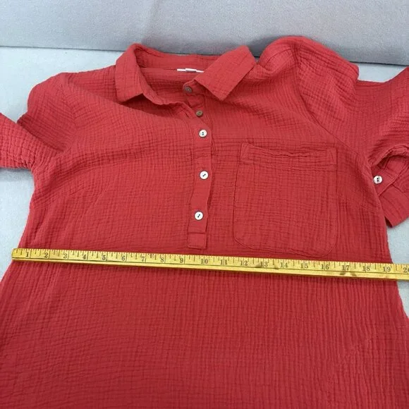 J. Jill Cotton-Gauze Shirtdress in Persimmon Red Orange SZ Small Beachy, Coastal - Picture 12 of 15